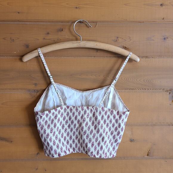 Earthbound Trading Co Boho Floral Medallion Smock Back Tank Top Crop Top Small - Picture 2 of 4